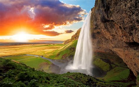 Image Iceland Seljalandsfoss Rock Nature Waterfalls 3840x2400