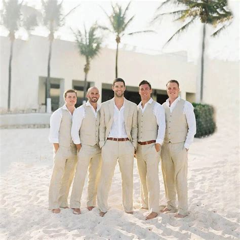Beach Wedding Beige Linen Mens Wedding Suits Men S Classic Suits Slim