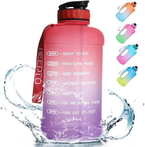 Keepto Motivational Water Bottle With Time Marker Straw And Handle