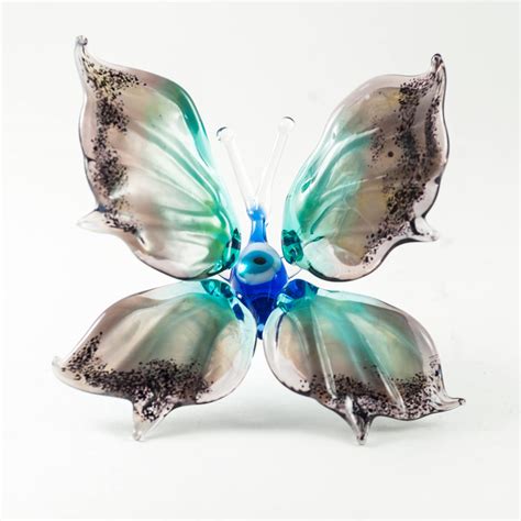 Glass Butterfly Figurine Blue And Black Hand Blown R Ssian Art Glass