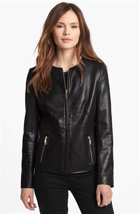 T Tahari Collarless Leather Jacket Regular And Petite Nordstrom