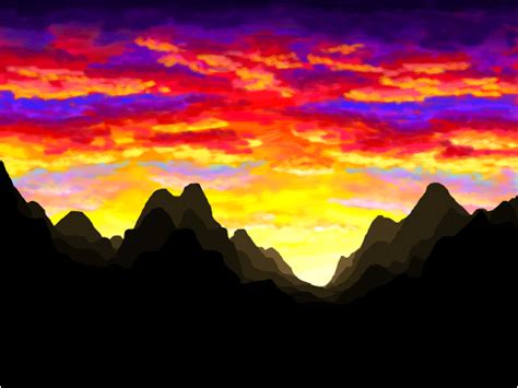 Simple Mountains Sunset Drawing Canvas Probono