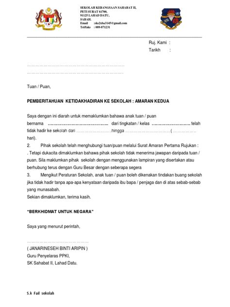 Surat Amaran Tidak Hadir Ke Sekolah Overayt Riset