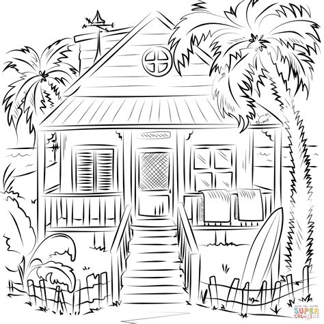Beach House Coloring Page Free Printable Coloring Pages
