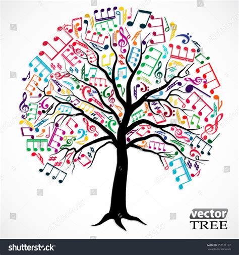 Tree With Colorful Music Notes Silhouette Vector Illustration