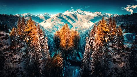 1920x1080 Snow Landscape Mountains Trees Forest 5k Laptop Full Hd 1080p