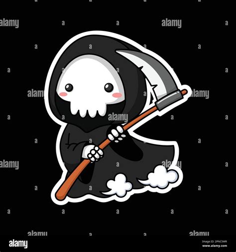 Cute Grim Reaper Cartoon Character In Sticker Style Premium Vector