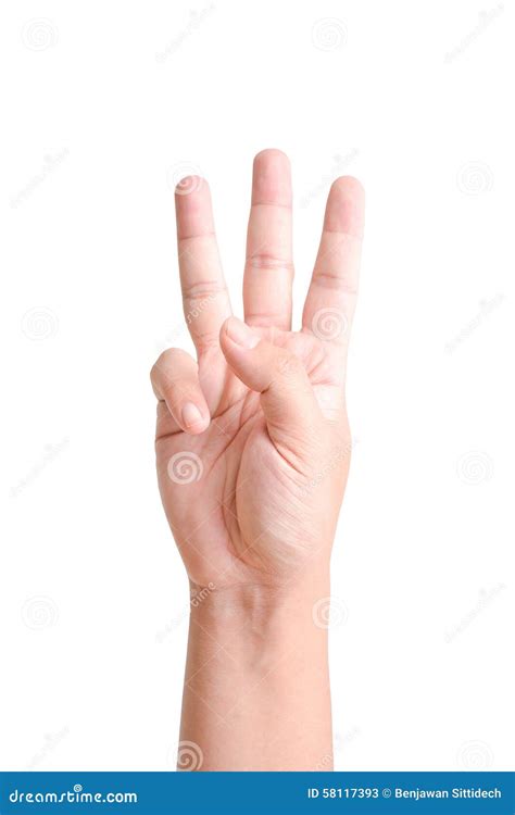 Hand With Three Fingers Up On White Stock Image Image Of Count