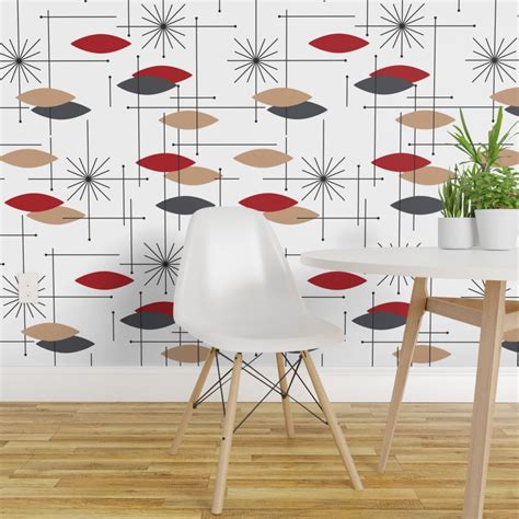 Removable Water Activated Wallpaper Mid Century Mod Modern Retro