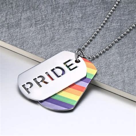 rainbow gay pride necklace titanium steel tag pendant lgbt jewelry pendant 47 28mm chain length