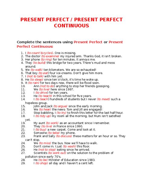 (DOC) PRESENT PERFECT / PRESENT PERFECT CONTINUOUS Complete the sentences using Present Perfect ...