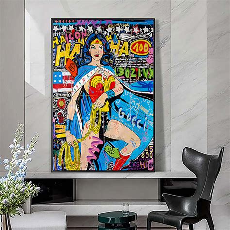 Quadro Canvas Com Moldura 60x80 Wonder Woman Graffiti Wall Art Mulher