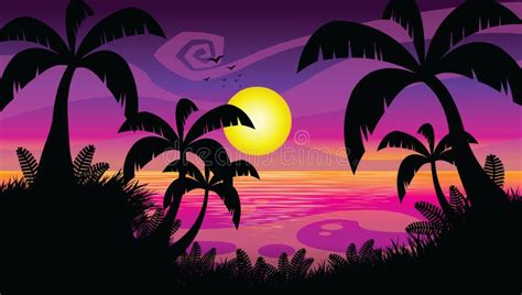 Purple Sunset Cartoon Flat Design Stock Illustration Illustration Of