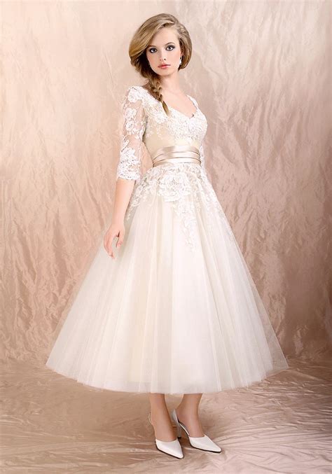 Retro 50s 60s Tea Length Lace Tulle Formal Wedding Dress Dv1036 Tea