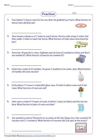 1st Grade Simple Fraction Word Problems Worksheets Kidsworksheetfun