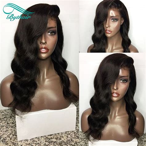 Bythairshop Wavy Full Lace Human Hair Wigs For Black Women Brazilian