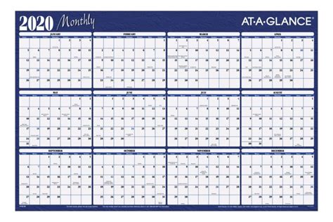 At A Glance Reversible Yearly Erasable Wall Calendar 36 X 24 Blue