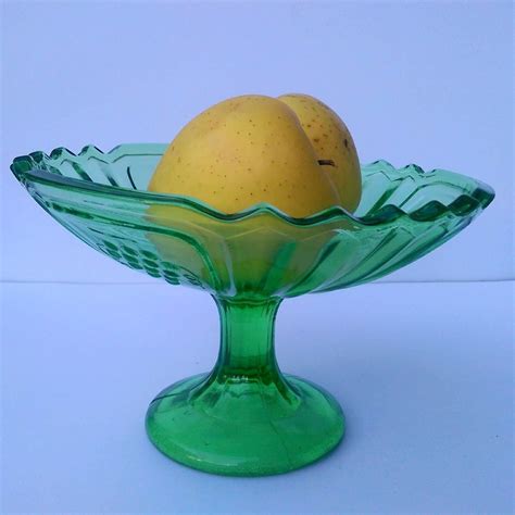 vintage green glass fruit bowl on stand pedestal bowl dish on etsy glass fruit bowl fruit