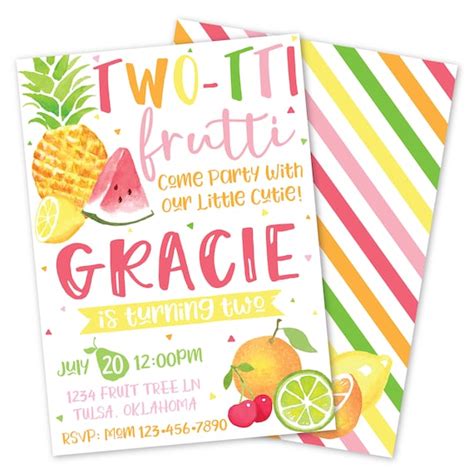 Twotti Frutti Birthday Party Invitation Girls Fruity Birthday Card