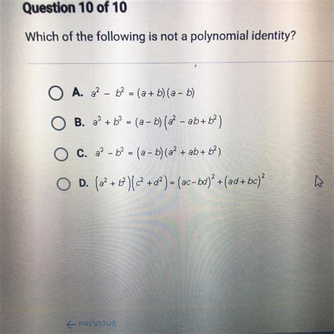 Which Of The Following Is Not A Polynomial Identity