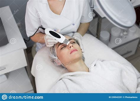 Skin Care Close Up Of Beautiful Woman Receiving Ultrasound Cavitation