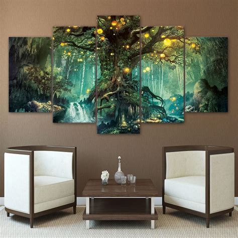 Enchanted Tree Scenery Nature 5 Panel Canvas Art Wall Decor Canvas