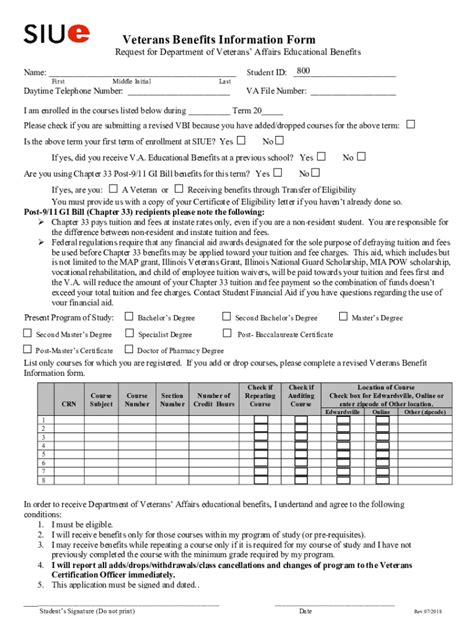 Fillable Online Veterans Benefits Information Form Siue Fax Email