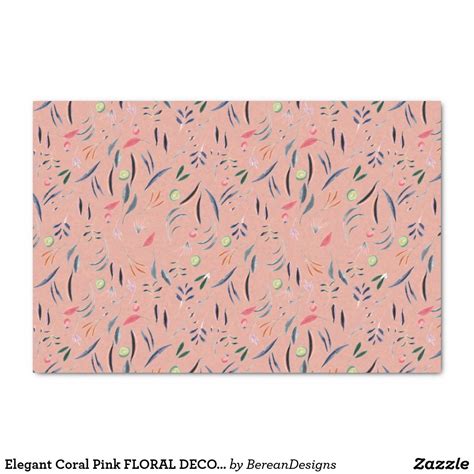 Elegant Coral Pink Floral Decoupage Tissue Paper Coral Pink Pink