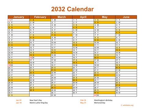 2032 Calendar On 2 Pages Landscape Orientation