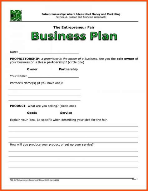 Simple Business Plan Template Free Addictionary