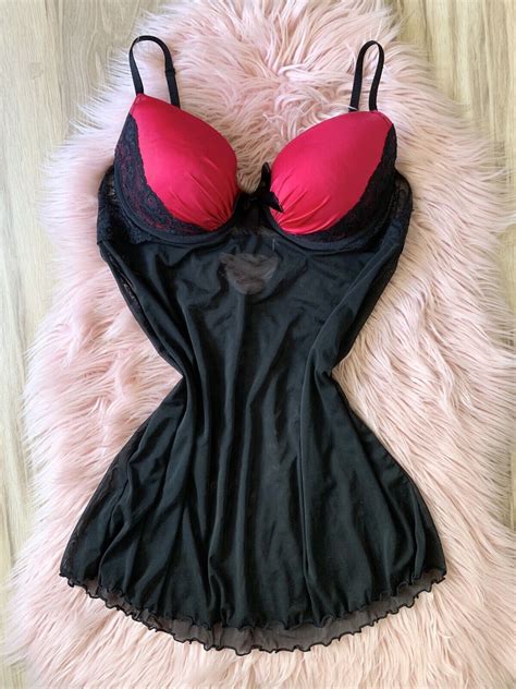 Vintage Lingerie Teddy Black Red Sheer Size Large Gem