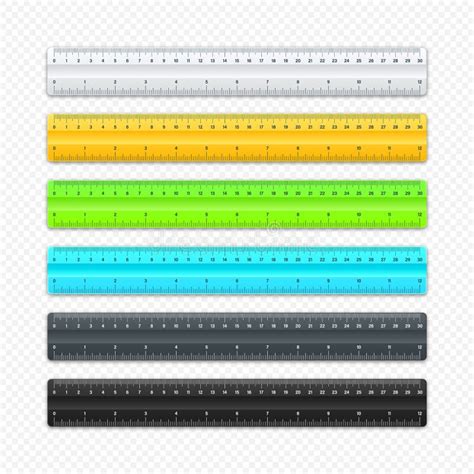 Realistic Various Plastic Rulers With Measurement Scale And Divisions