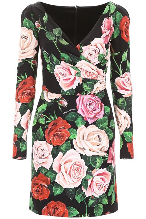 Dolce And Gabbana Rose Print Dress In Red Lyst