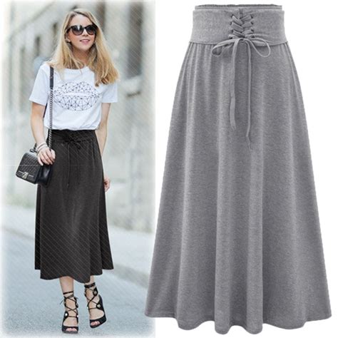 Alipinway Woman Long Skirt Summer 2017 Black Gray Loose Corset High