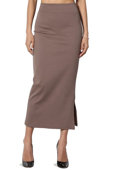 Themogan Themogan Womens Plus Side Slit Ponte Knit High Waist Mid Calf Long Pencil Skirt