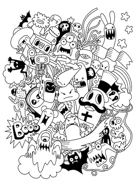Premium Vector Hipster Hand Drawn Crazy Doodle Monster Group