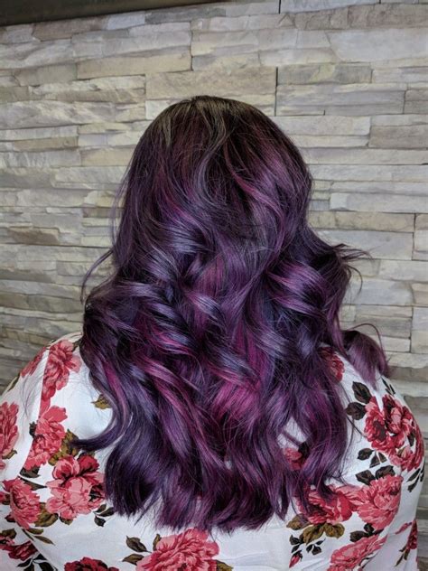 Violet Purple Hair With Pink Highlight Purple Hair Long Hair Styles