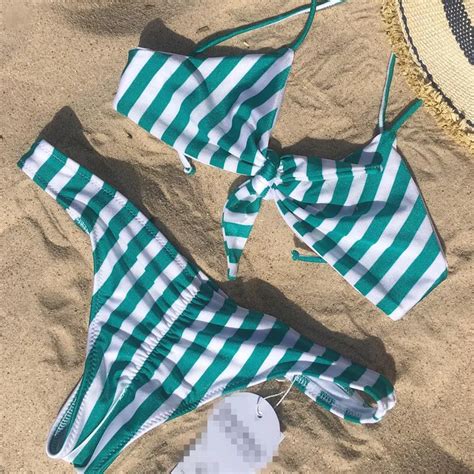 New 2017 Sexy Bandage Striped Bikinis Push Up Swimwear Women Brazilian Bikini Set Bathing Suit