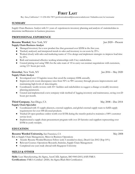 Supply Chain Manager Resume Example For Resume Worded