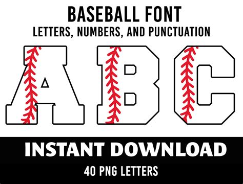 Baseball Alphabet 78 Letters Baseball Numbers Png Font Etsy