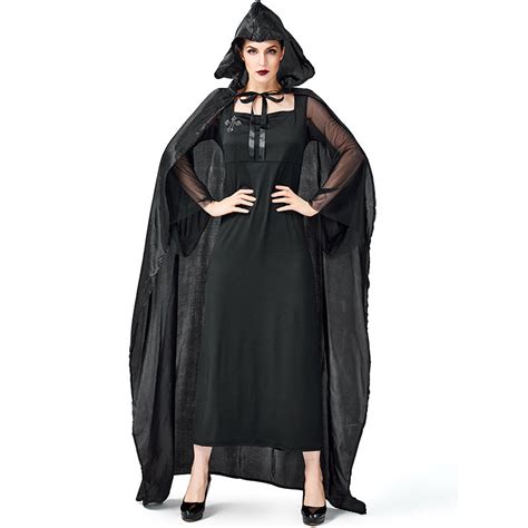 Women Vampire Scary Black Witch Cosplay Costume Dress For Halloween Pa