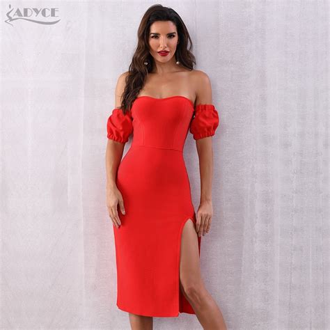 Adyce 2019 Summer Women Red Bandage Dress Elegant Sexy Short Sleeve