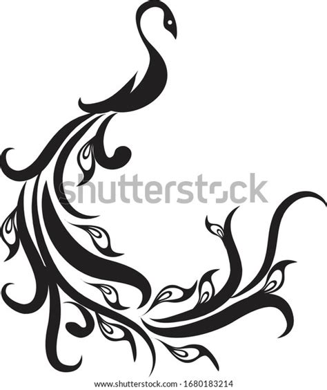 Vector Illustration Black Silhouette Peacock Isolated เวกเตอร์สต็อก