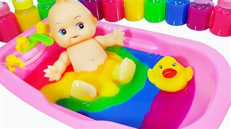 Baby Doll Bath Time Color Feeding Bottle Clay Slime Surprise Toys 아기 인형