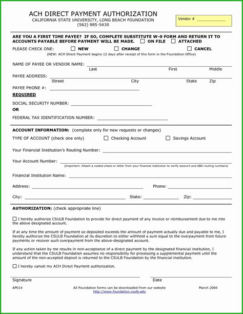 Vendor Ach Authorization Form Template