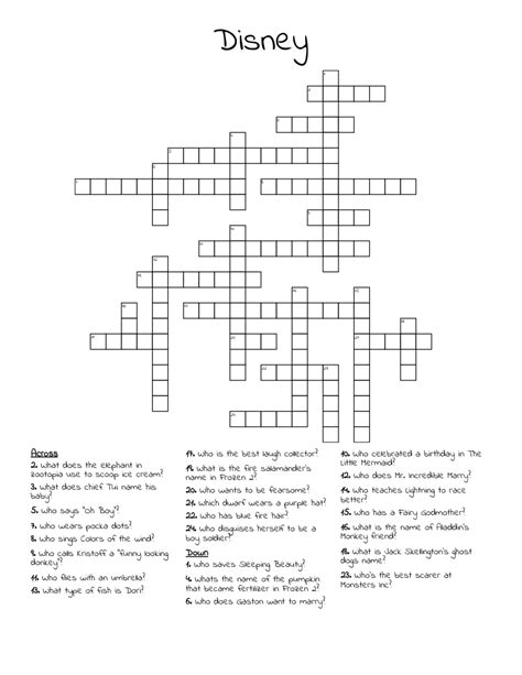 Printable Disney Crossword Puzzles Crossword Puzzles Printable