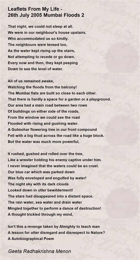 Leaflets From My Life 26th July 2005 Mumbai Floods 2 Poem By Geeta