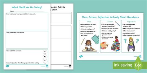Plan Action Reflection Activity Planning Sheet Template Eyfs