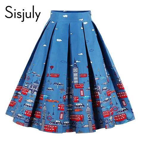 sisjuly women casual skirt 1950s summer blue floral print retro elegant skirts female cute