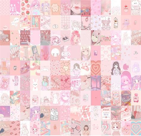 125 Pcs Pink Kawaii Wall Collage Kit Pastel Manga Etsy